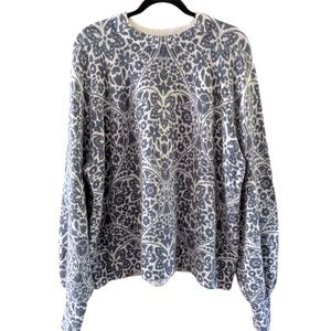 Boden Women’s Crew Neck Floral Wool Blend Sweater Blue&white Size 14